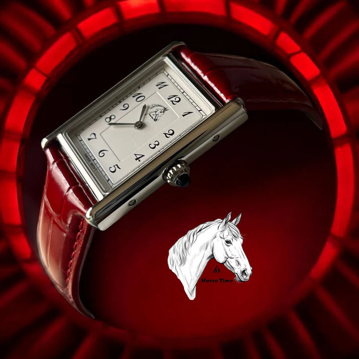 Horse Time Leather Watch Red Strap & White Dial Watch For Men's - Swiss Made