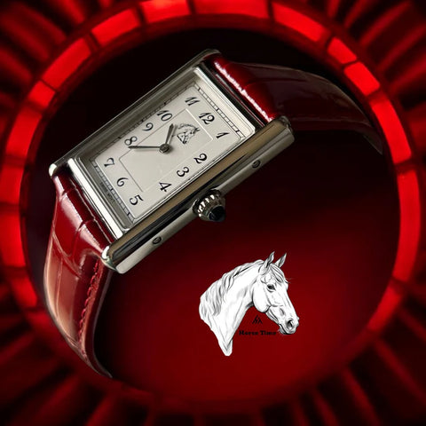 Horse Time Leather Watch Red Strap & White Dial Watch For Men's - Swiss Made