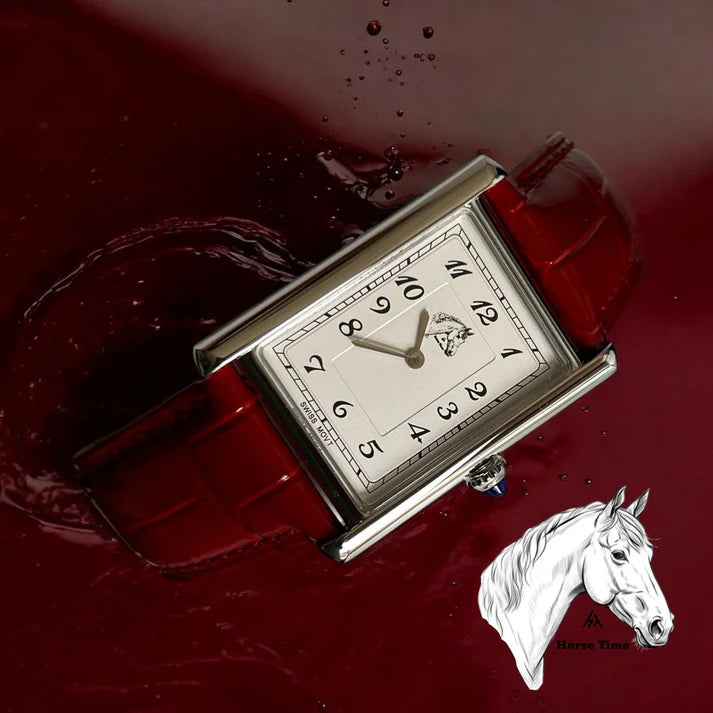 Horse Time Leather Watch Red Strap & White Dial Watch For Men's - Swiss Made