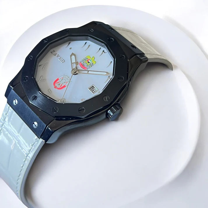 Zayed Leather Watch With Abu Dhabi Logo & UAE Logo For Mens