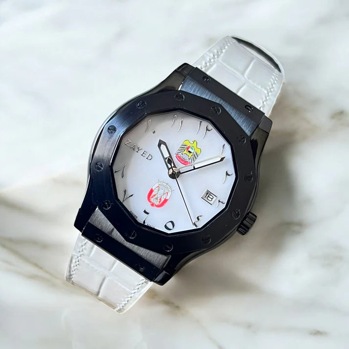 Zayed Leather Watch With Abu Dhabi Logo & UAE Logo For Mens