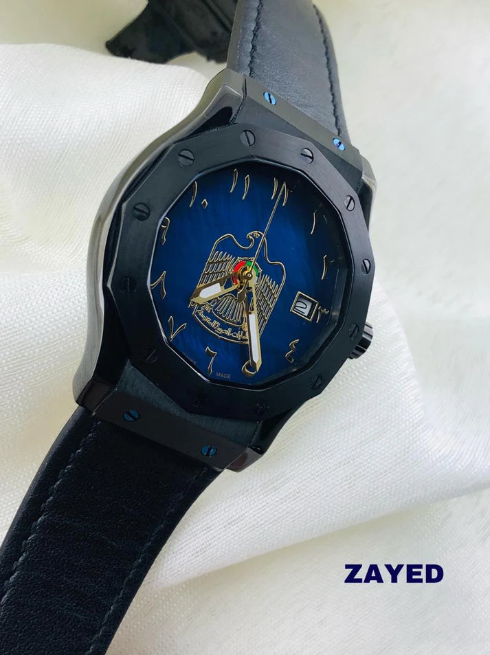 Zayed Leather UAE Logo & Arabic Dial Watch For Mens
