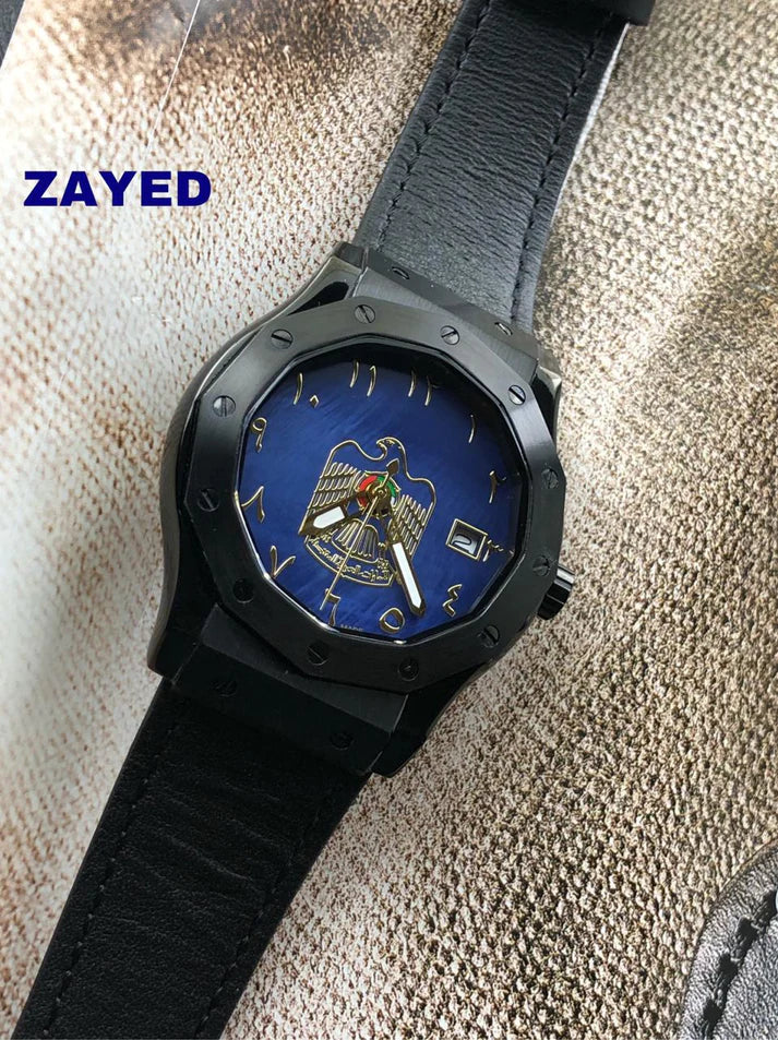 Zayed Leather UAE Logo & Arabic Dial Watch For Mens