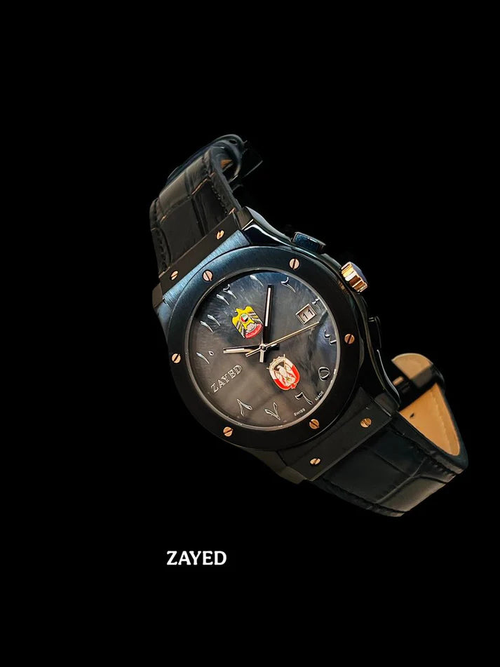 Zayed Leather Watch With Abu Dhabi Logo & UAE Logo For Mens