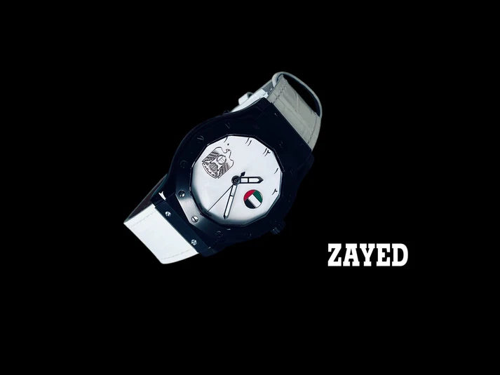 Zayed UAE Logo & UAE Flag Leather Watch For Mens - Swiss Design