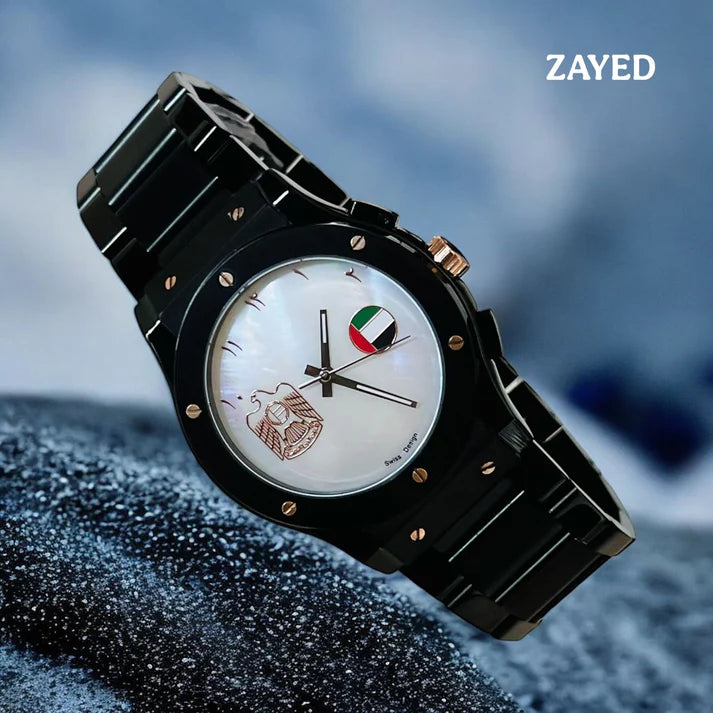 Zayed Stainless Steel UAE Logo & UAE Flag Watch For Mens