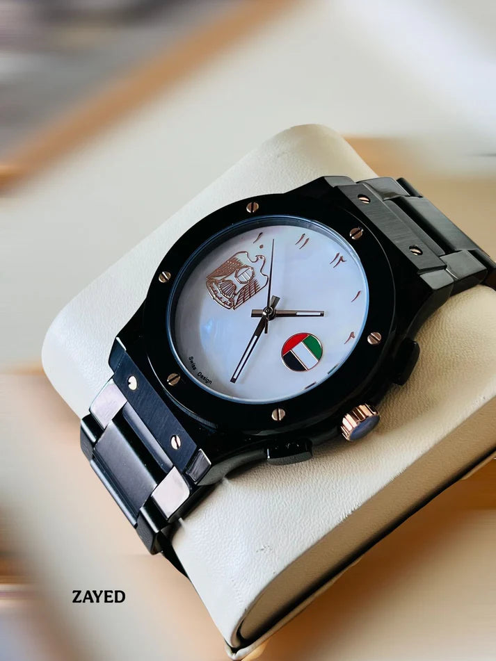 Zayed Stainless Steel UAE Logo & UAE Flag Watch For Mens