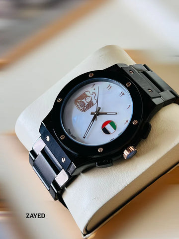 Zayed Stainless Steel UAE Logo & UAE Flag Watch For Mens